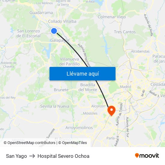 San Yago to Hospital Severo Ochoa map