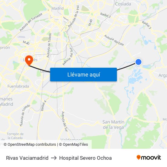 Rivas Vaciamadrid to Hospital Severo Ochoa map