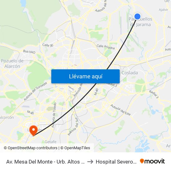 Av. Mesa Del Monte - Urb. Altos Del Jarama to Hospital Severo Ochoa map