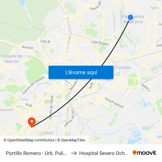 Portillo Romero - Urb. Pulido to Hospital Severo Ochoa map