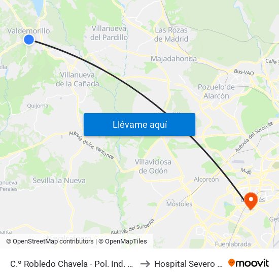 C.º Robledo Chavela - Pol. Ind. La Gazuela to Hospital Severo Ochoa map
