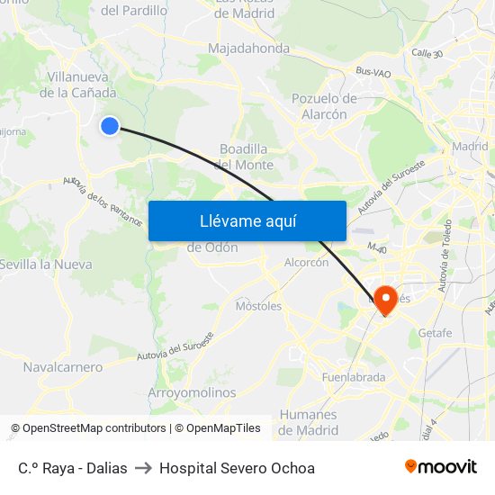 C.º Raya - Dalias to Hospital Severo Ochoa map