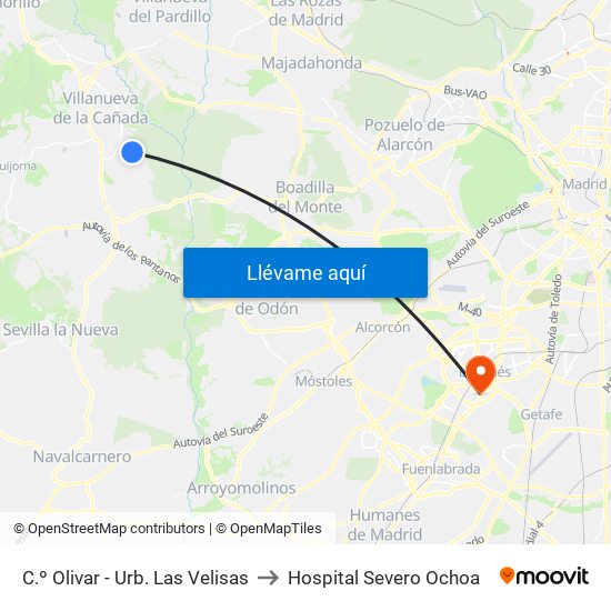 C.º Olivar - Urb. Las Velisas to Hospital Severo Ochoa map