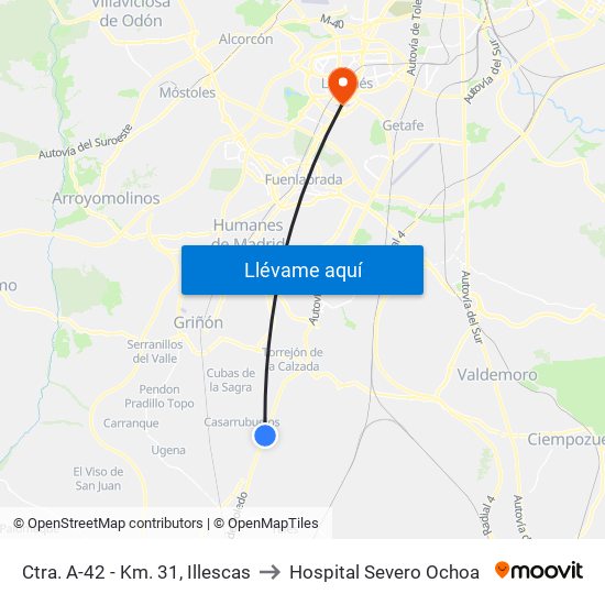 Ctra. A-42 - Km. 31, Illescas to Hospital Severo Ochoa map