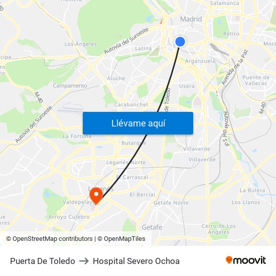 Puerta De Toledo to Hospital Severo Ochoa map