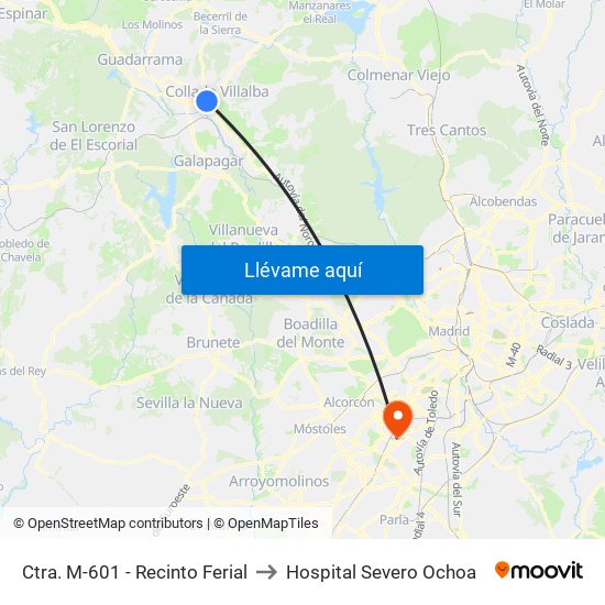 Ctra. M-601 - Recinto Ferial to Hospital Severo Ochoa map
