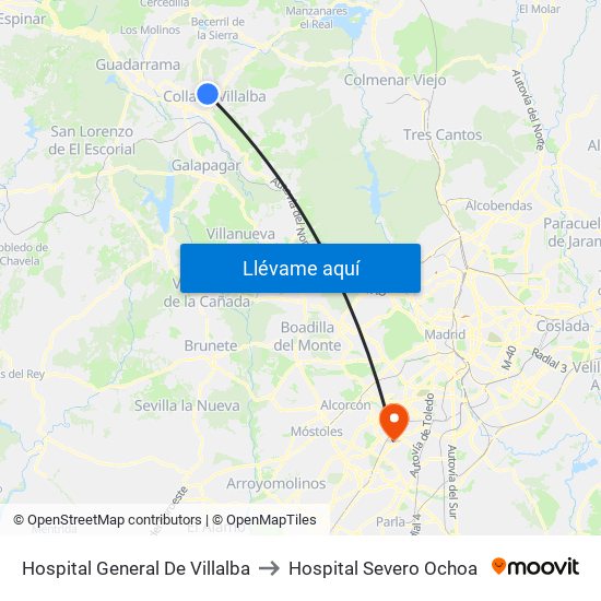 Hospital General De Villalba to Hospital Severo Ochoa map