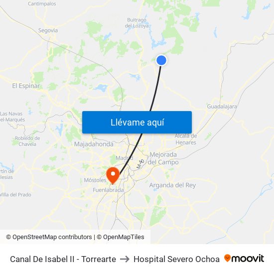 Canal De Isabel II - Torrearte to Hospital Severo Ochoa map