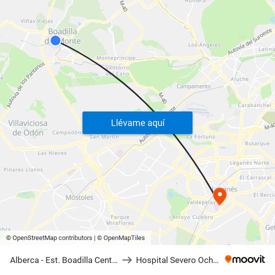 Alberca - Est. Boadilla Centro to Hospital Severo Ochoa map