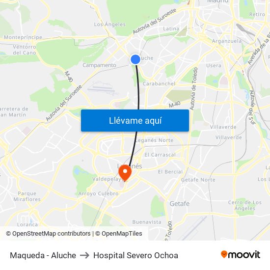 Maqueda - Aluche to Hospital Severo Ochoa map