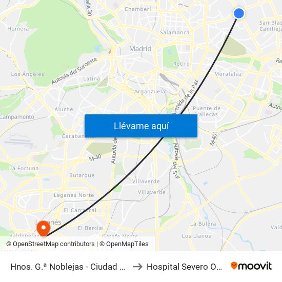 Hnos. G.ª Noblejas - Ciudad Lineal to Hospital Severo Ochoa map