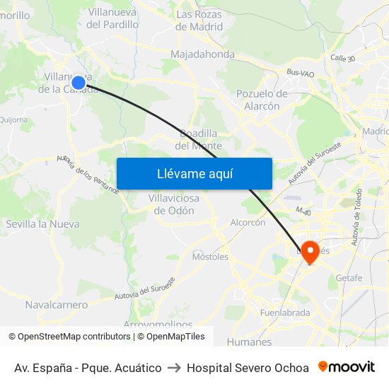 Av. España - Pque. Acuático to Hospital Severo Ochoa map