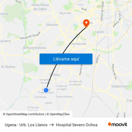 Ugena - Urb. Los Llanos to Hospital Severo Ochoa map