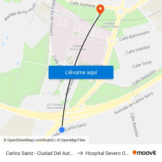 Carlos Sainz - Ciudad Del Automóvil to Hospital Severo Ochoa map