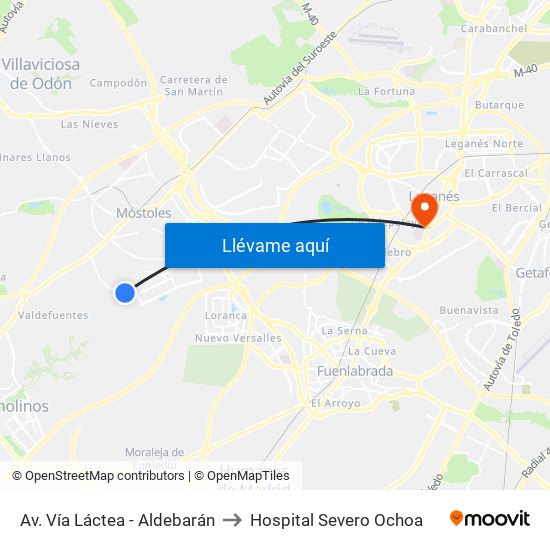 Av. Vía Láctea - Aldebarán to Hospital Severo Ochoa map