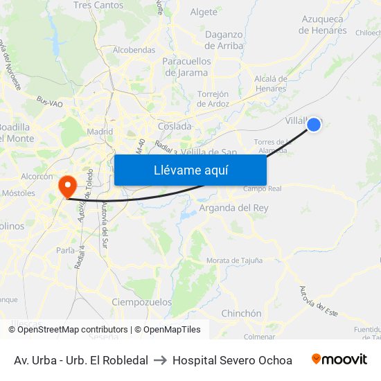 Av. Urba - Urb. El Robledal to Hospital Severo Ochoa map