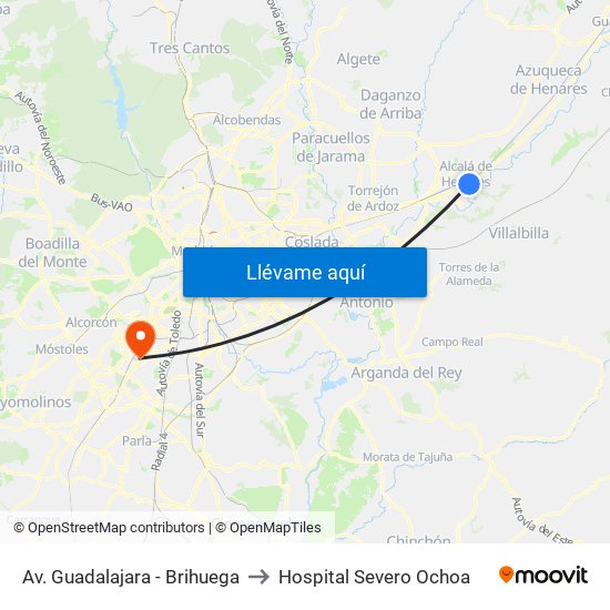 Av. Guadalajara - Brihuega to Hospital Severo Ochoa map