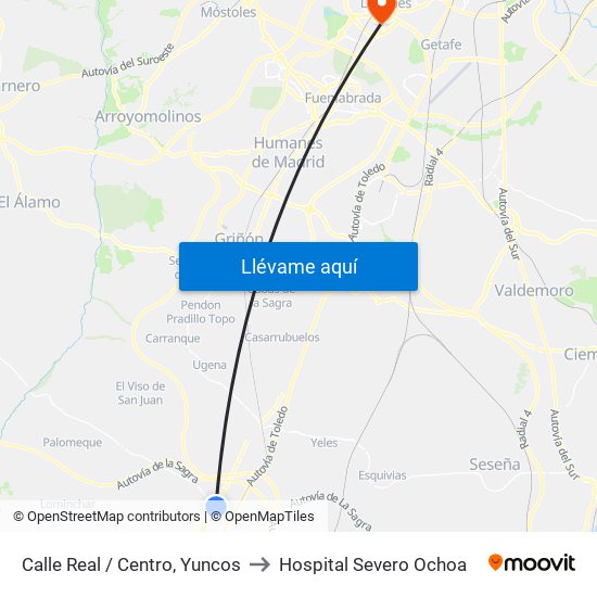 Calle Real / Centro, Yuncos to Hospital Severo Ochoa map