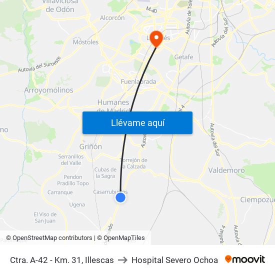 Ctra. A-42 - Km. 31, Illescas to Hospital Severo Ochoa map