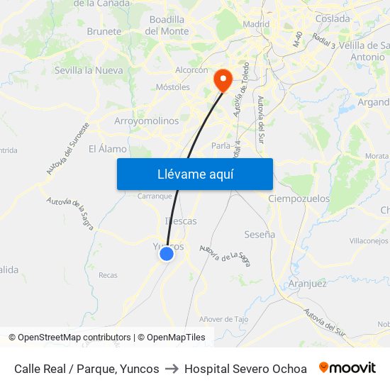 Calle Real / Parque, Yuncos to Hospital Severo Ochoa map