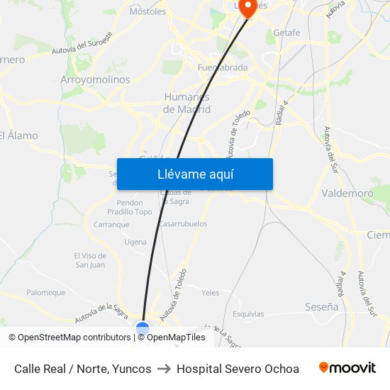 Calle Real / Norte, Yuncos to Hospital Severo Ochoa map