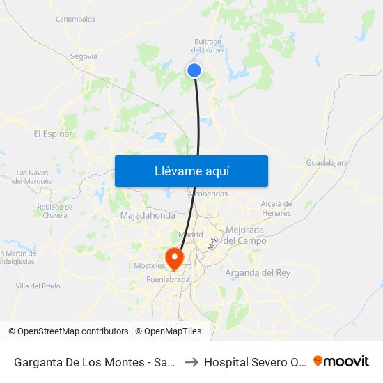 Garganta De Los Montes - San Isidro to Hospital Severo Ochoa map
