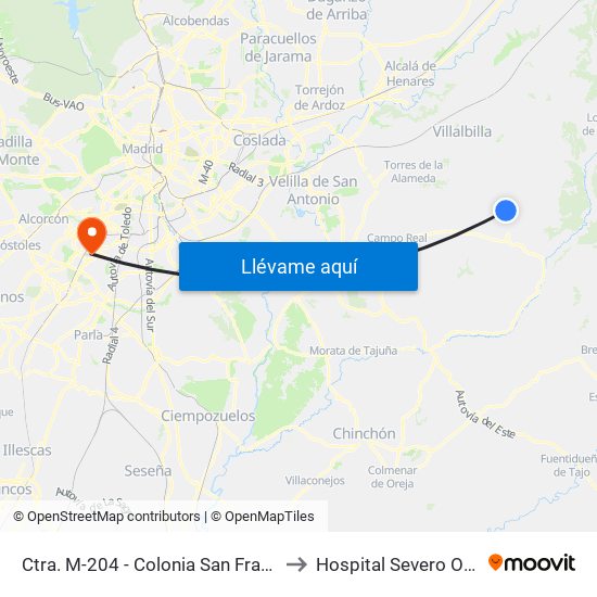 Ctra. M-204 - Colonia San Francisco to Hospital Severo Ochoa map