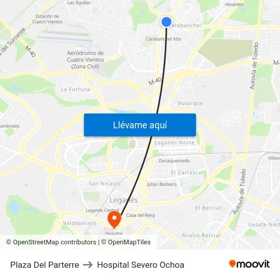 Plaza Del Parterre to Hospital Severo Ochoa map