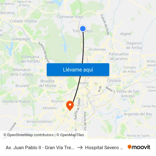 Av. Juan Pablo II - Gran Vía Tres Cantos to Hospital Severo Ochoa map