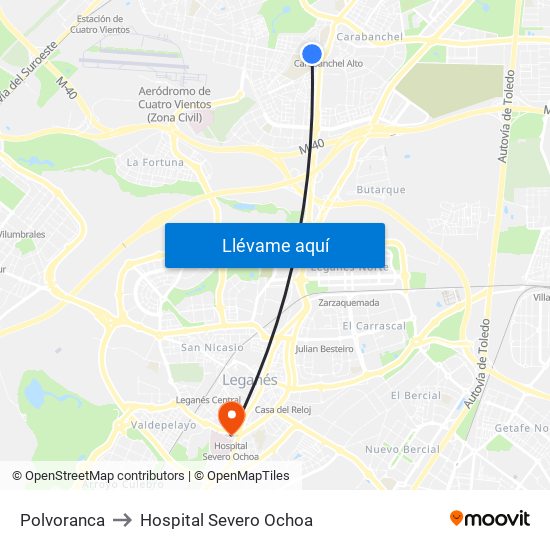 Polvoranca to Hospital Severo Ochoa map