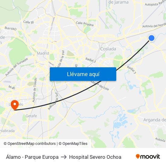 Álamo - Parque Europa to Hospital Severo Ochoa map