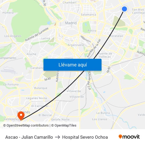 Ascao - Julian Camarillo to Hospital Severo Ochoa map