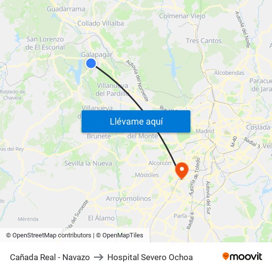 Cañada Real - Navazo to Hospital Severo Ochoa map