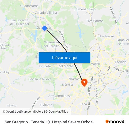 San Gregorio - Tenería to Hospital Severo Ochoa map
