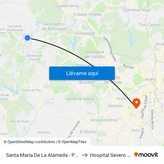 Santa María De La Alameda - Peguerinos to Hospital Severo Ochoa map