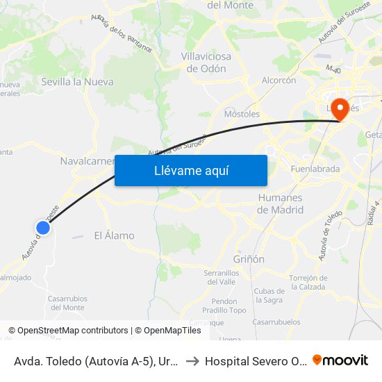 Avda. Toledo (Autovía A-5), Urb. Fado to Hospital Severo Ochoa map