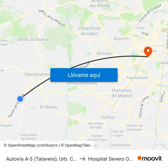 Autovía A-5 (Talavera), Urb. Calypo to Hospital Severo Ochoa map