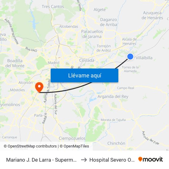 Mariano J. De Larra - Supermercado to Hospital Severo Ochoa map