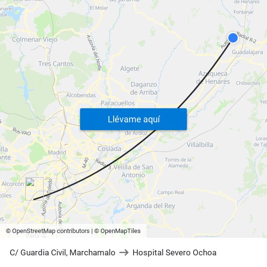 C/ Guardia Civil, Marchamalo to Hospital Severo Ochoa map