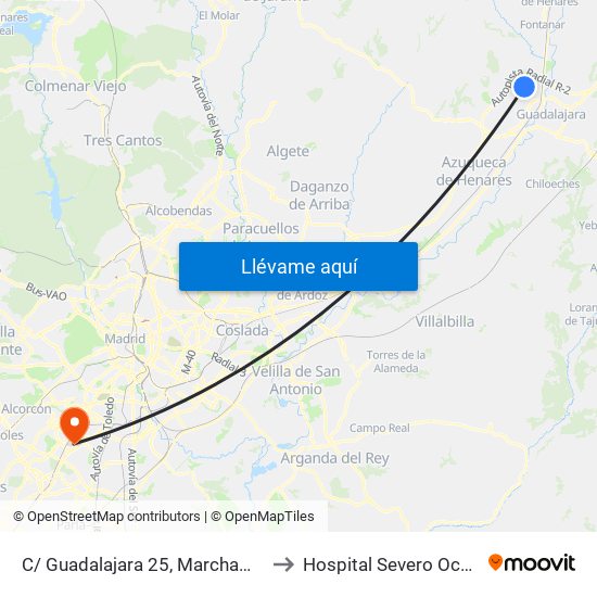 C/ Guadalajara 25, Marchamalo to Hospital Severo Ochoa map