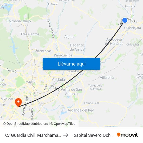 C/ Guardia Civil, Marchamalo to Hospital Severo Ochoa map