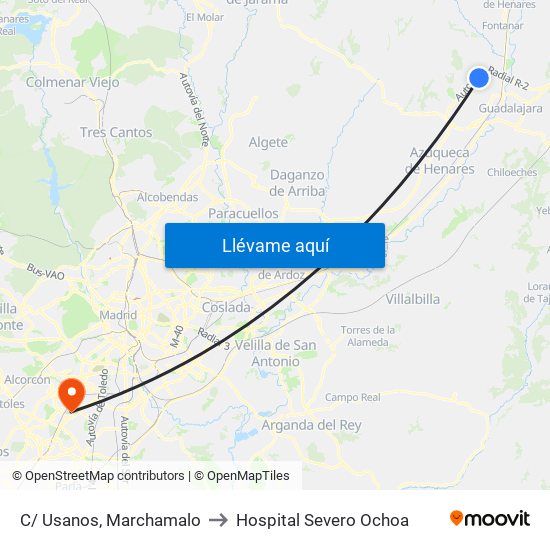 C/ Usanos, Marchamalo to Hospital Severo Ochoa map