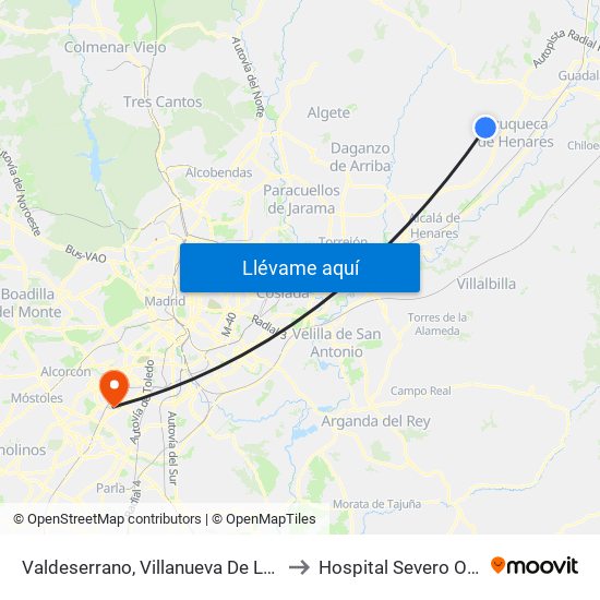 Valdeserrano, Villanueva De La Torre to Hospital Severo Ochoa map