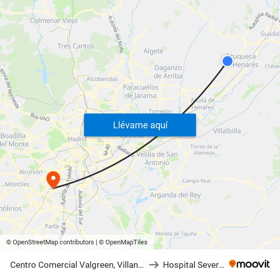 Centro Comercial Valgreen, Villanueva De La Torre to Hospital Severo Ochoa map