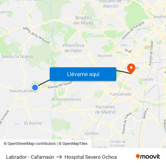 Labrador - Cafarnaún to Hospital Severo Ochoa map