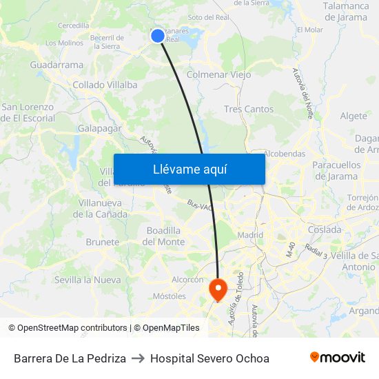 Barrera De La Pedriza to Hospital Severo Ochoa map