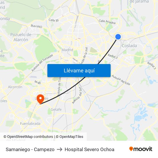 Samaniego - Campezo to Hospital Severo Ochoa map