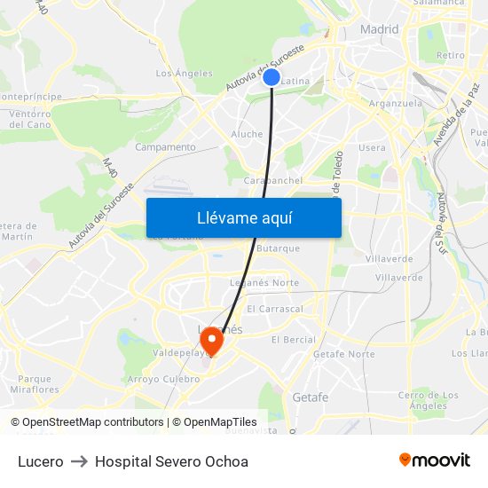Lucero to Hospital Severo Ochoa map
