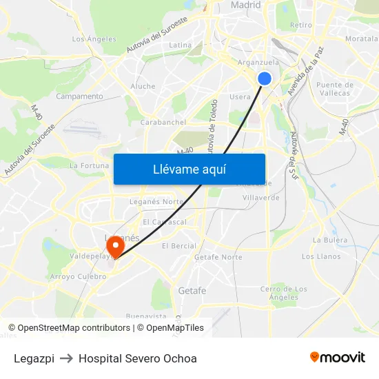 Legazpi to Hospital Severo Ochoa map