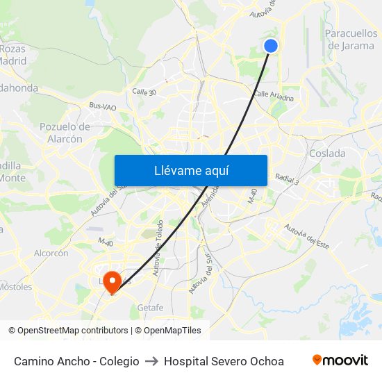 Camino Ancho - Colegio to Hospital Severo Ochoa map